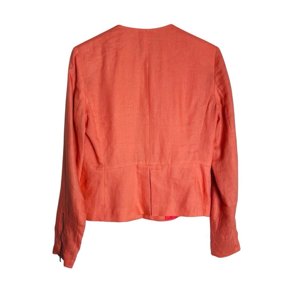 Banana Republic Womens Linen Blazer Jacket Size 2 Coral Lined Zip Sleeve Pleated - Picture 2 of 11